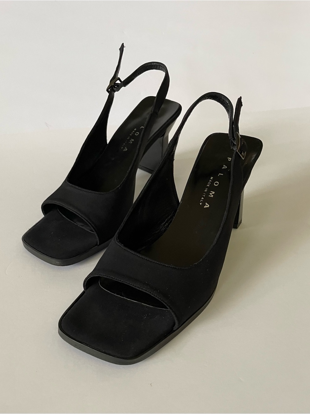 Paloma Black Leather Slingback Heels | Square Toe 90s  Italian Chic | Size 7.5